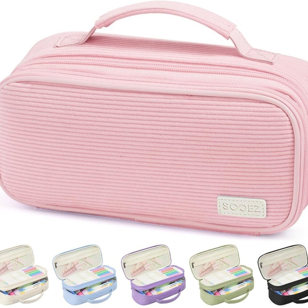 Large Pencil Case Pouch, Soft Corduroy Pencil Bag with Handle, Cute Pen Case, 5